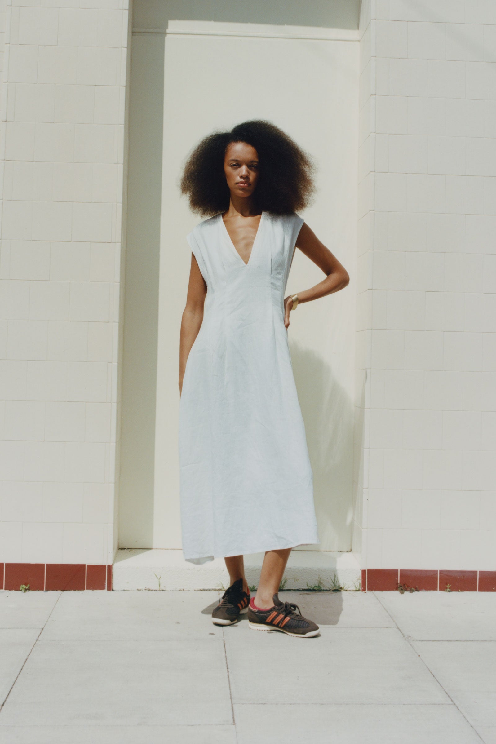 White linen midi on sale dress with buttons