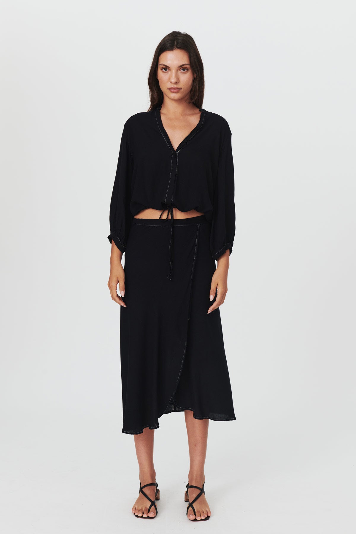 High-Waisted Wrap Midi Skirt