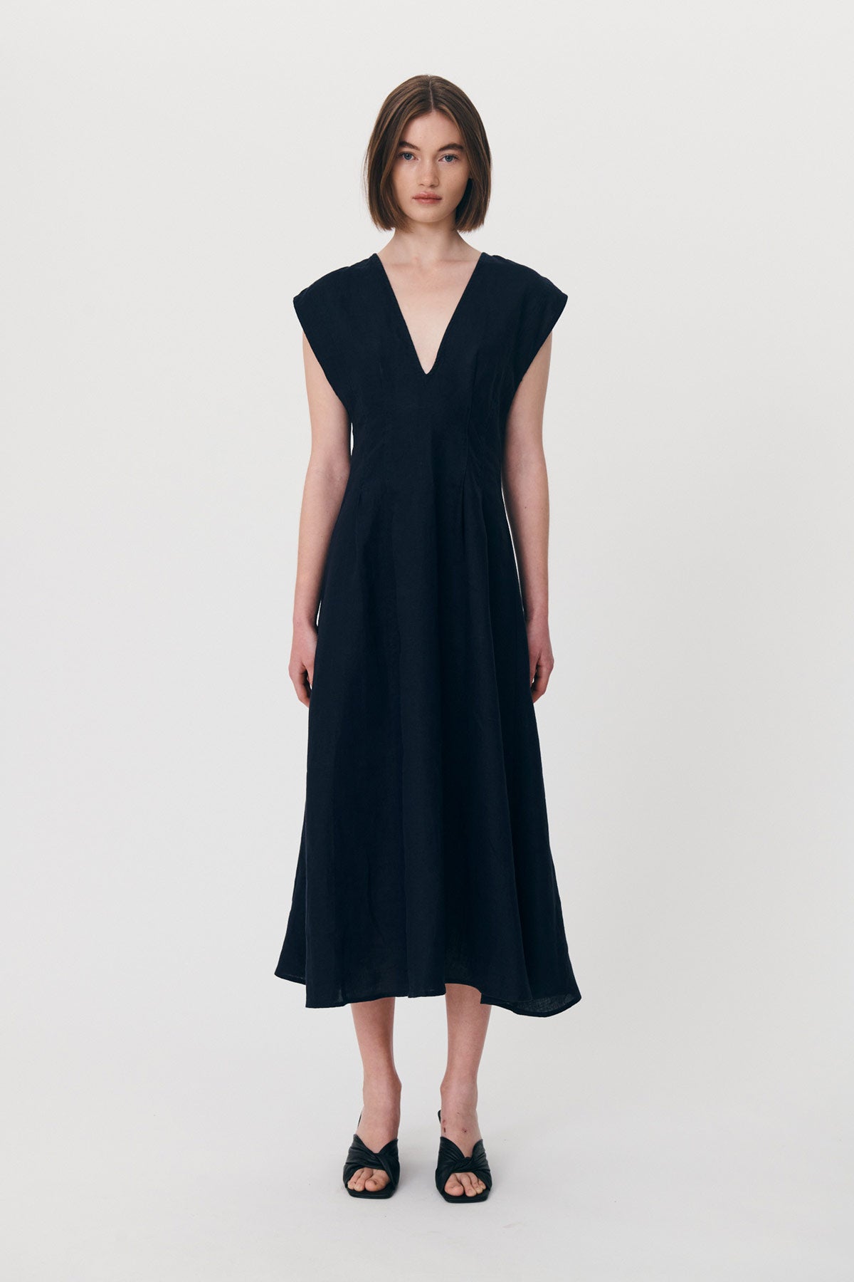 ROWIE The Label - Anica Linen Midi Dress Ink - Dresses