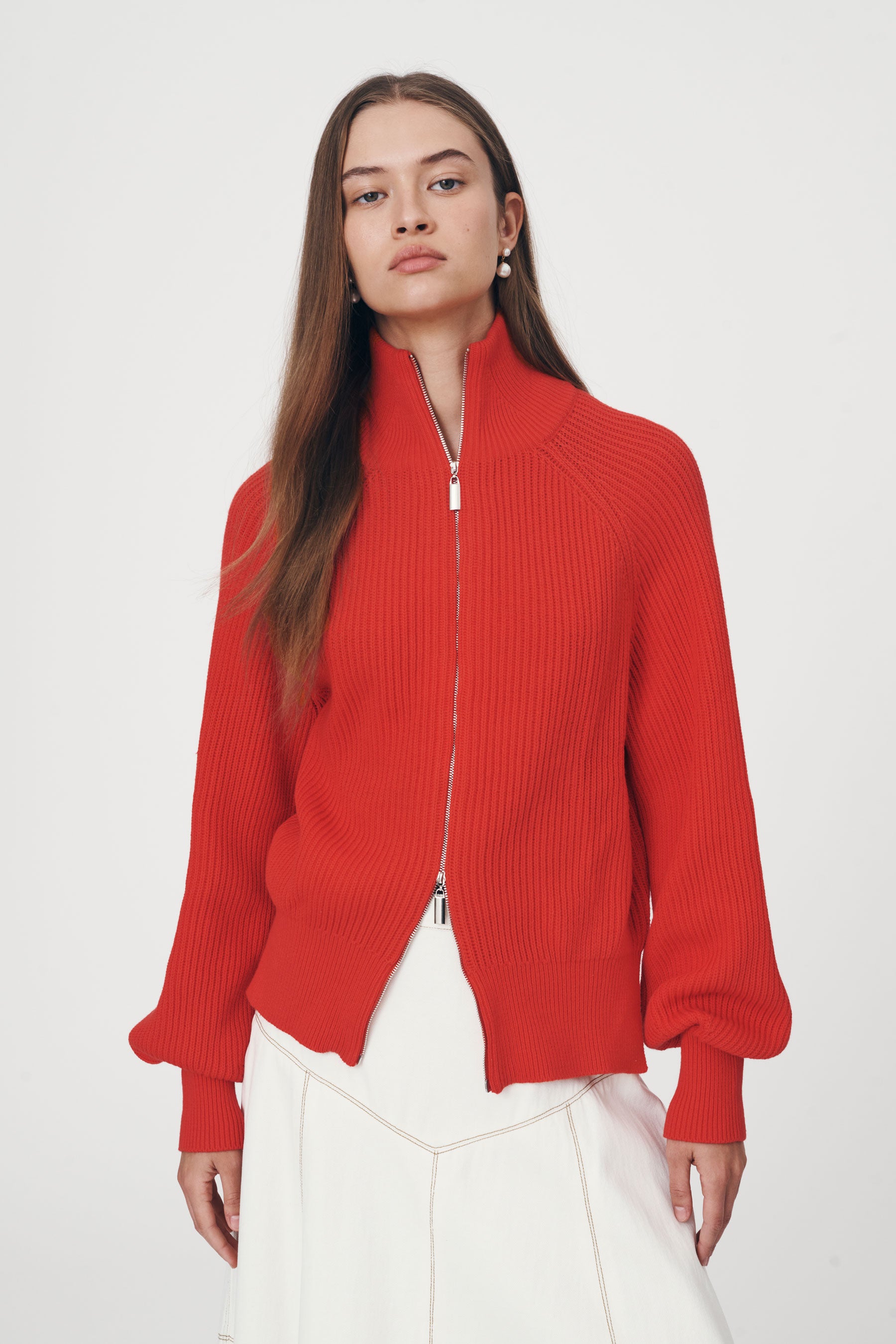 Red zipper cardigan online