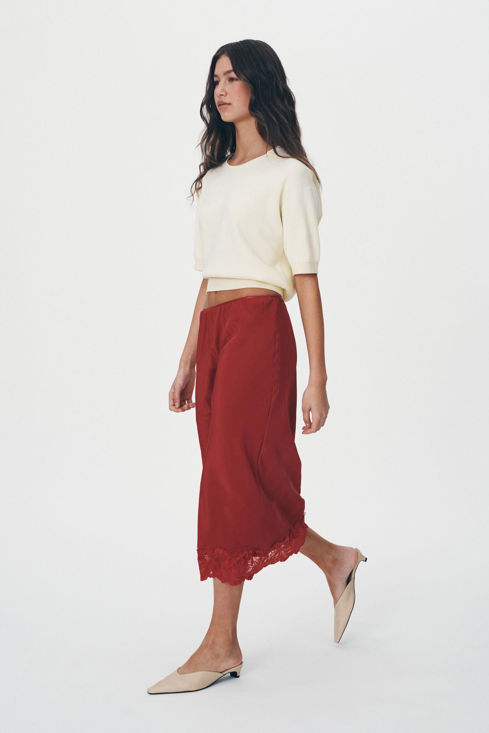 Burgundy skirt silk best sale