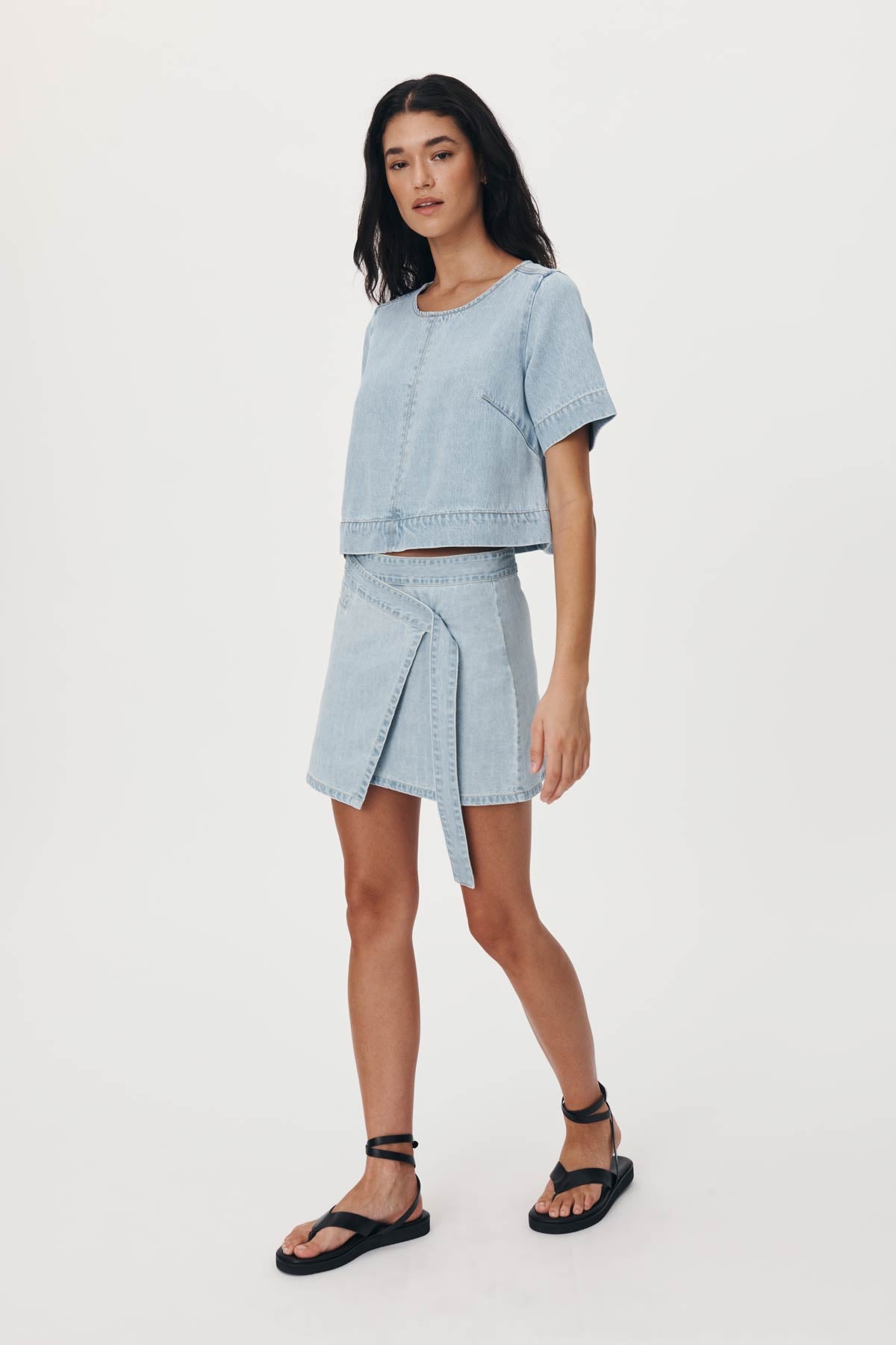 Melissa Denim Mini Wrap Skirt in Azul ROWIE Skirts