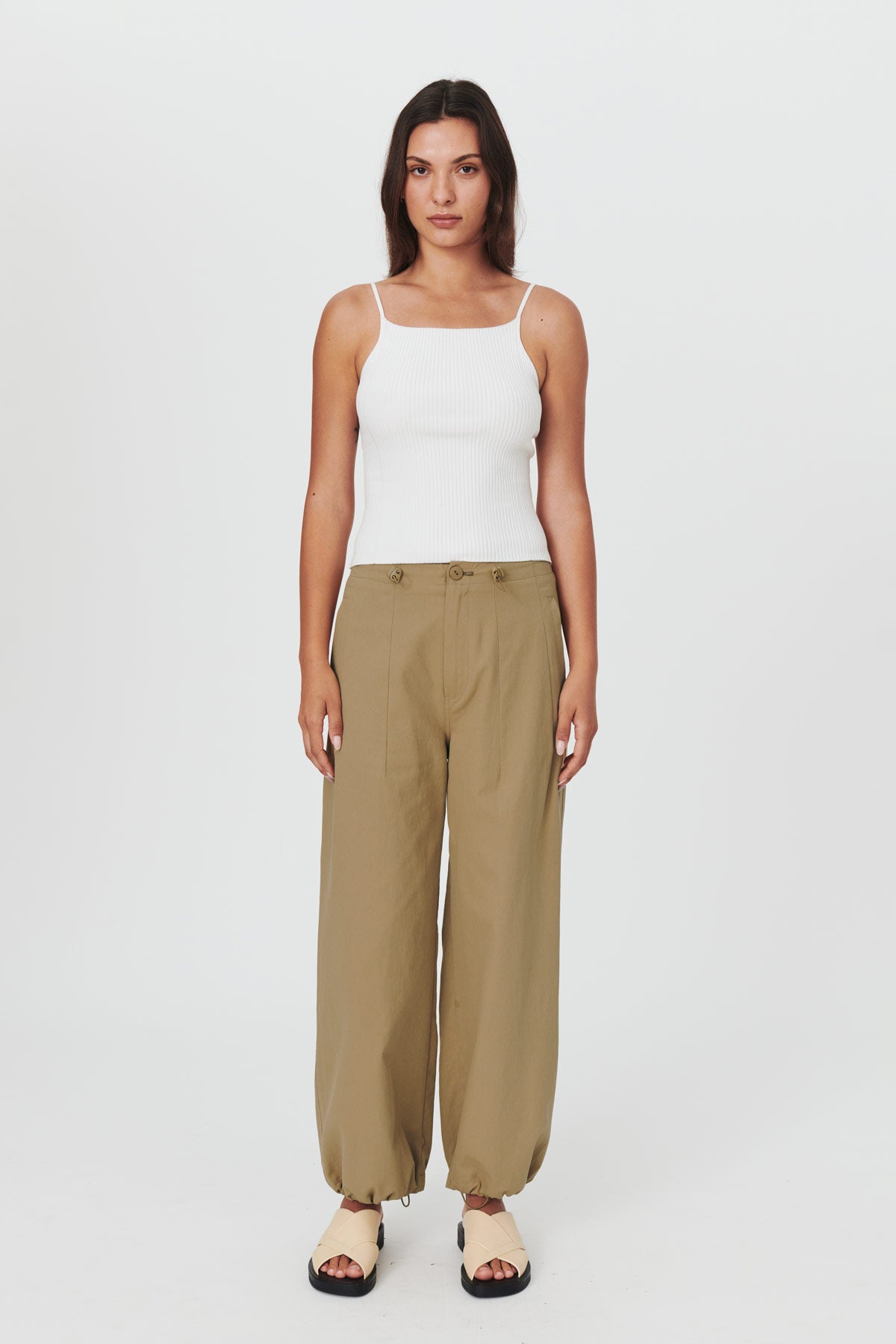 ROWIE The Label - Parachute Pants Ecru Olive - Bottoms