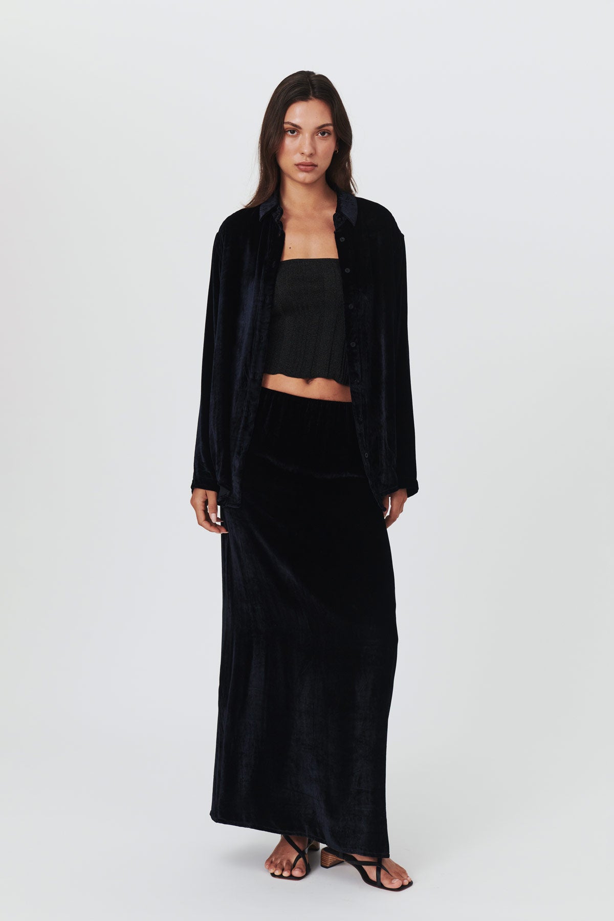 Black silk velvet skirt hotsell