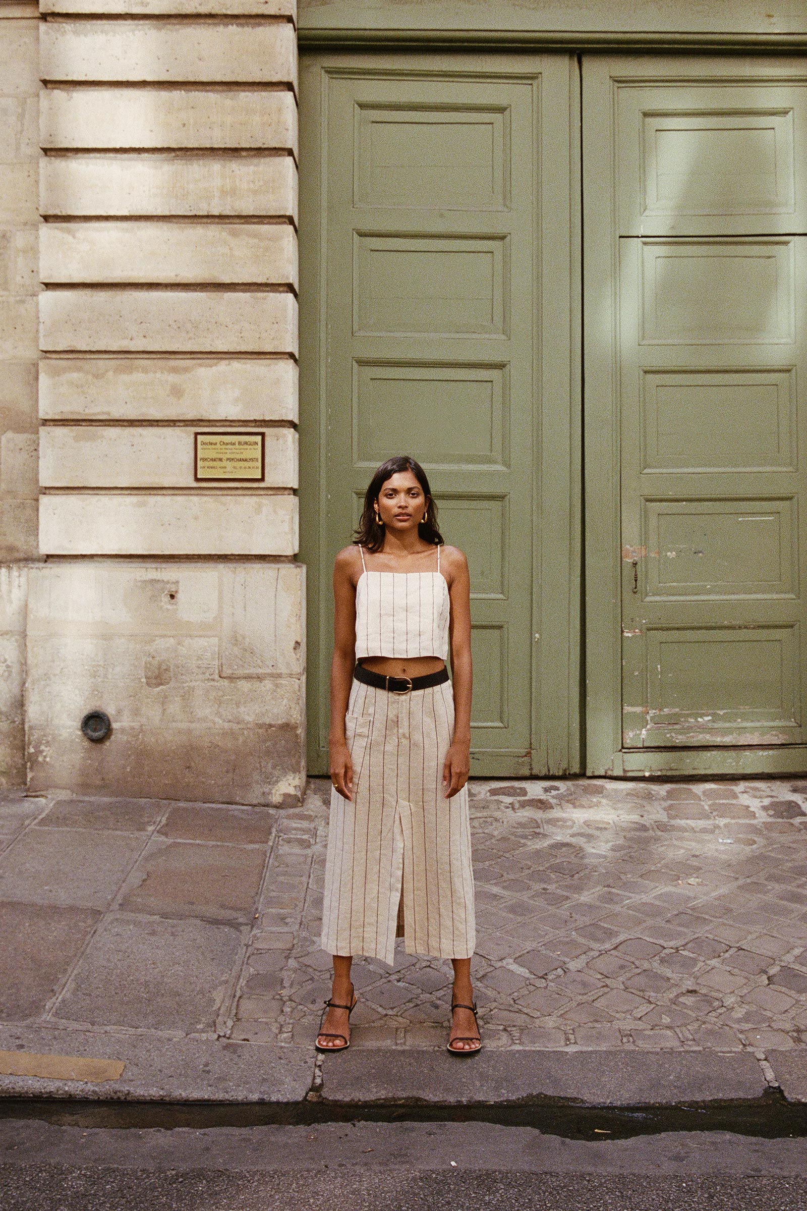 Striped linen shop skirt